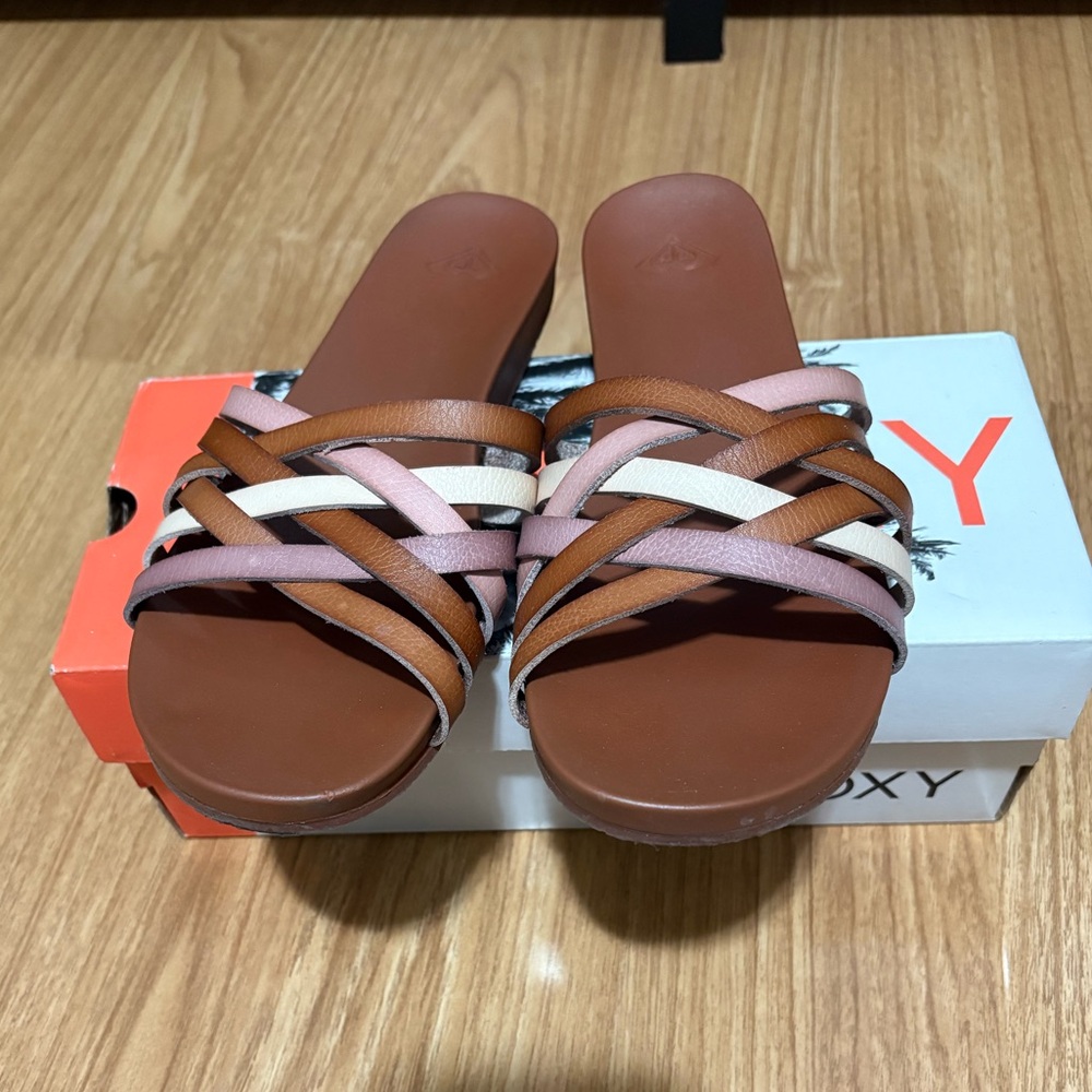 Roxy Womens Birdine Slide Flat Sandals Multi Color Cross Strap Womens Size 9